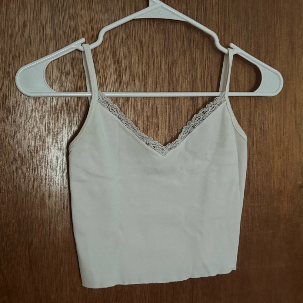 Brandy Melville White Lace Trim Cami Top